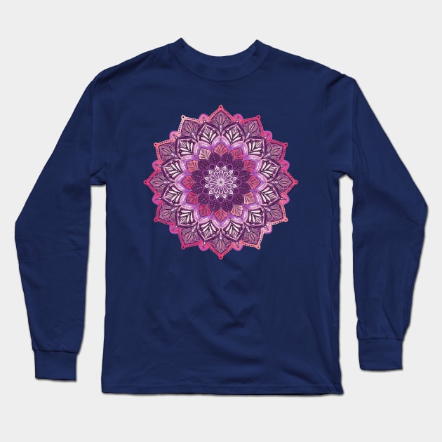 Boho Mandala in Deep Purple and Pink Long Sleeve T-Shirt by micklyn